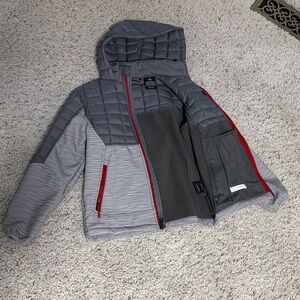 Snozu Kids Gray Puffer Jacket with Red Accents fleece lined